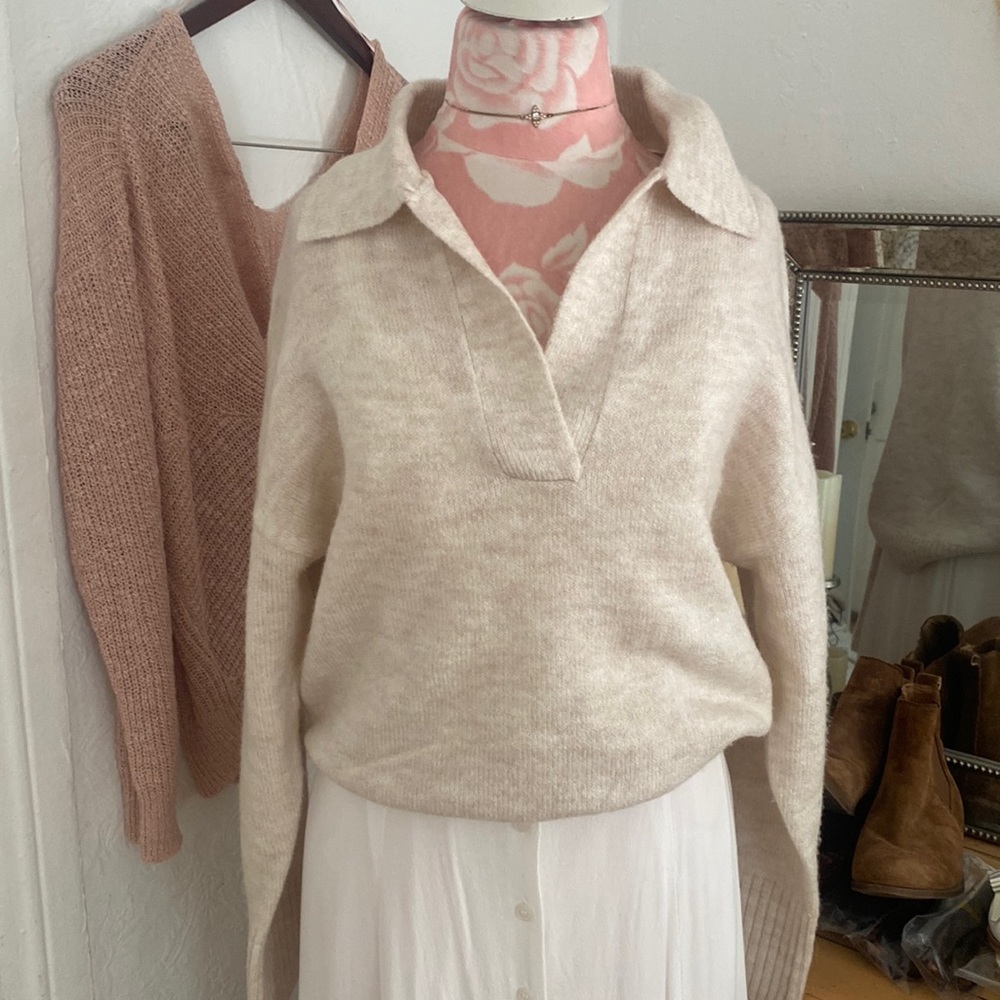New Sophie Rue Cream Collard Sweater Size S